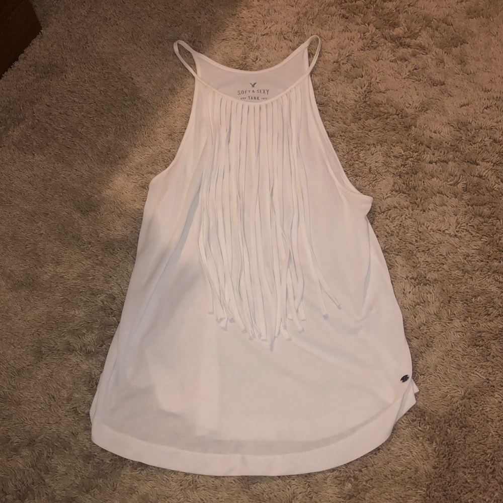 AEO | White Racerback Tassled Tank Top